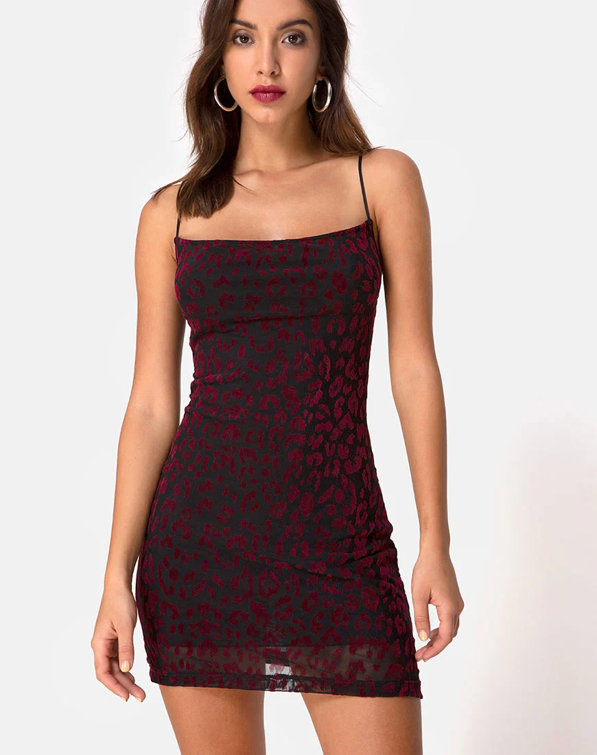 Becky Dress in Red Leopard Net - Awmao