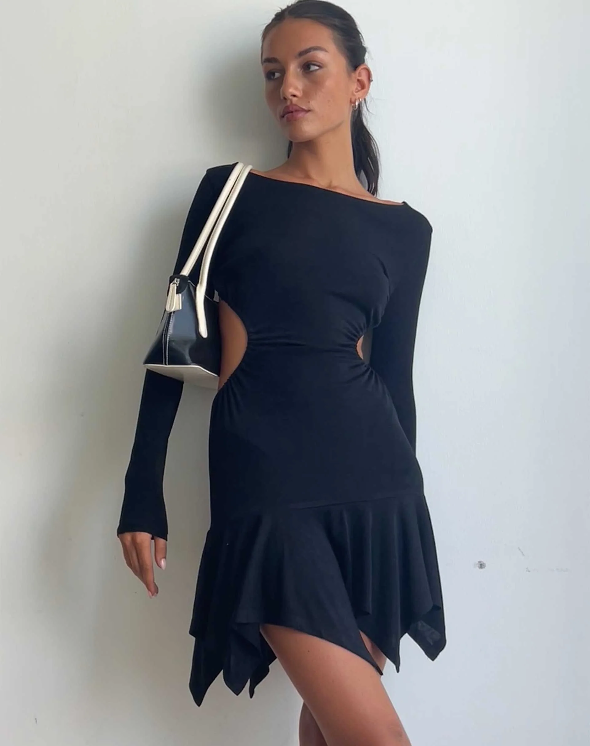 Cordelia Long Sleeve Cut Out Mini Dress in Black - Awmao