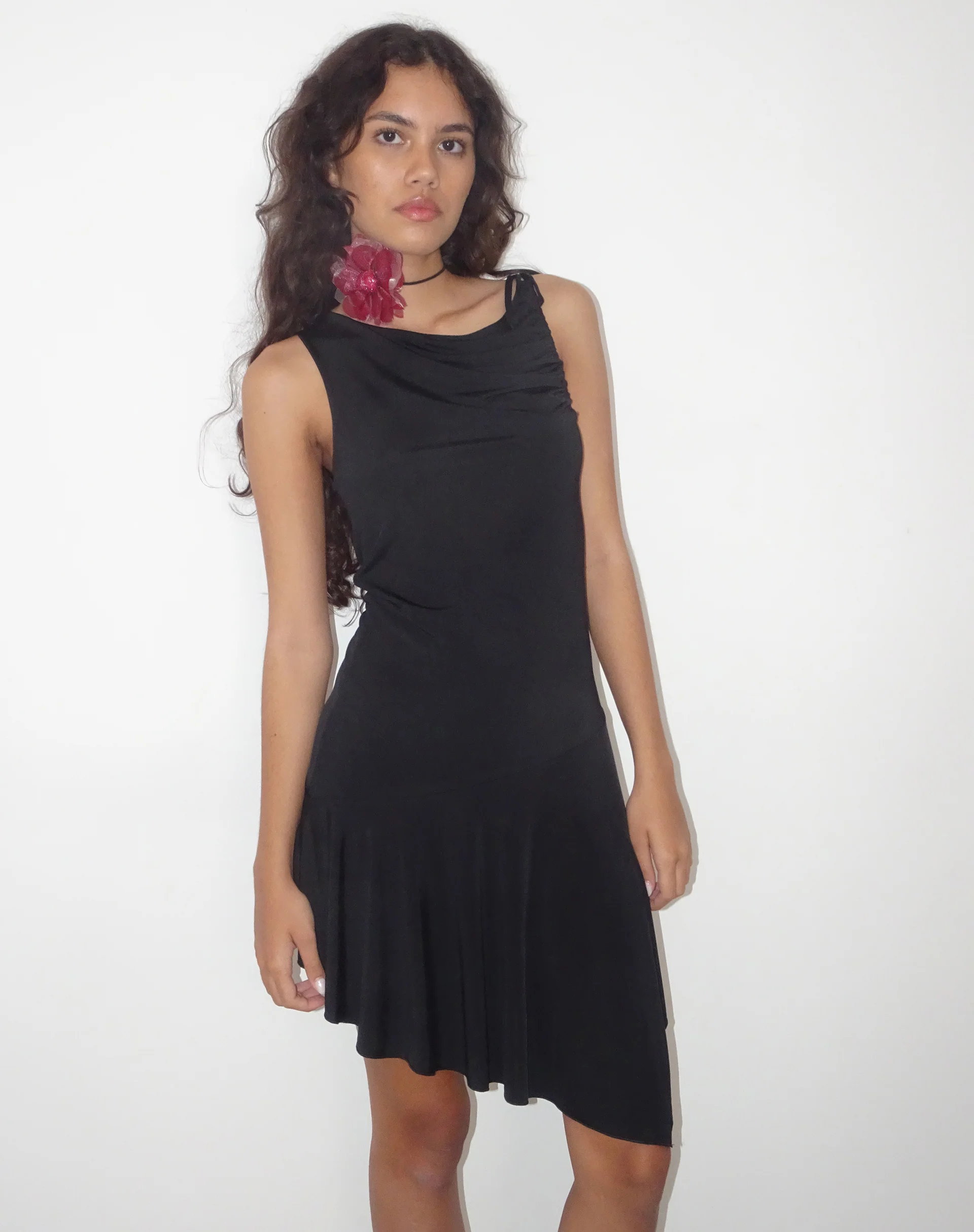 Chaya Slinky Mini Dress in Black - Awmao