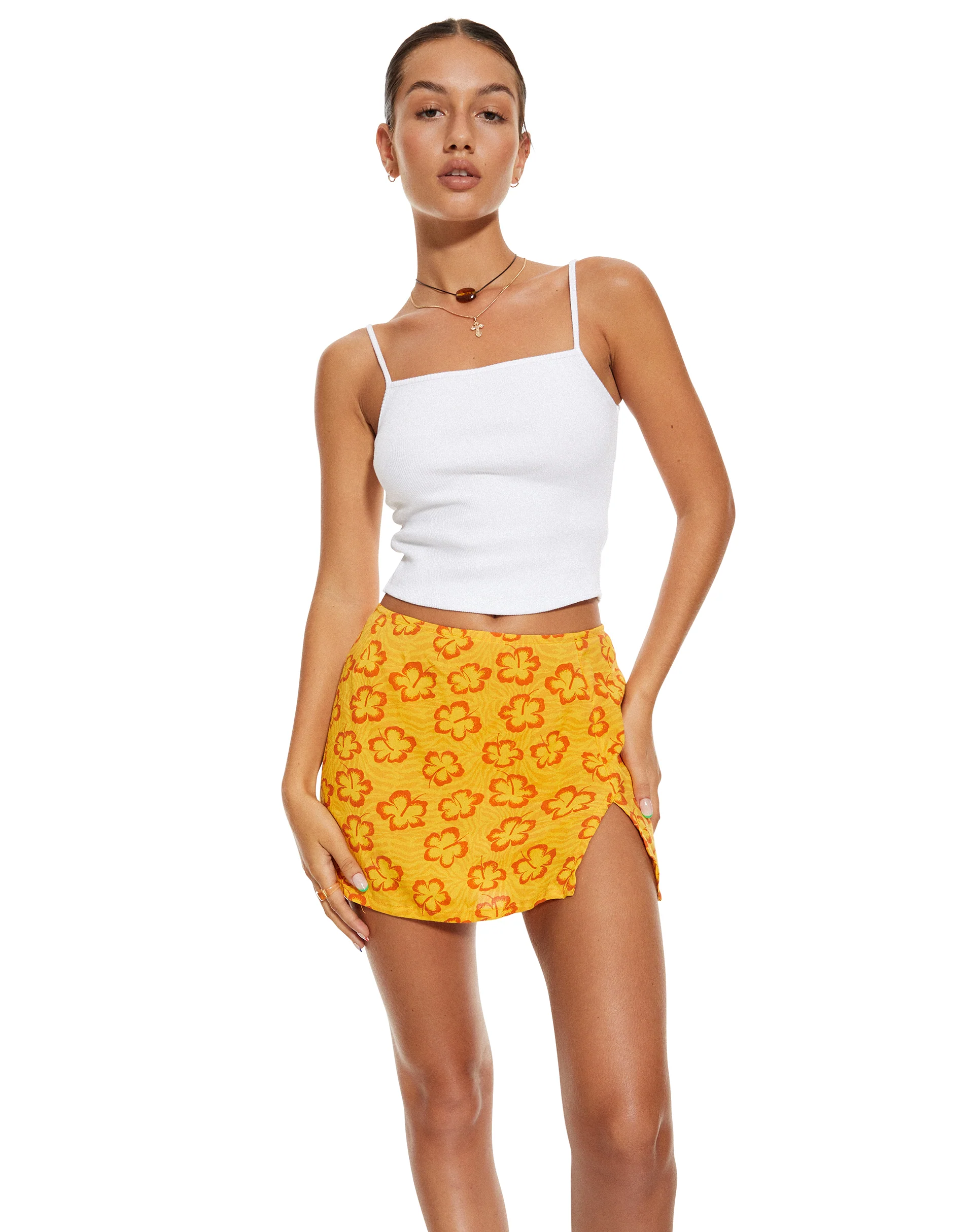 MOTEL X BARBARA Shema Mini Skirt in Hibiscus Zebra Orange - Awmao