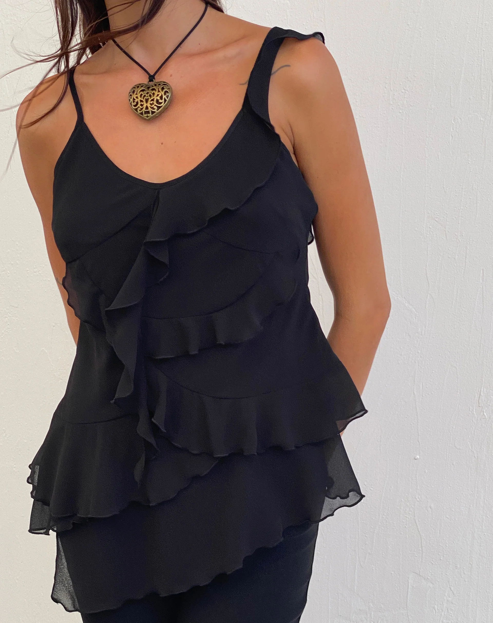 Irama Asymmetric Ruffle Top in Black - Awmao
