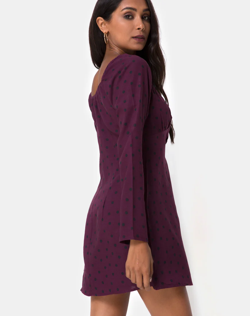 Ilova Dress in Skater Polka Wine - Awmao
