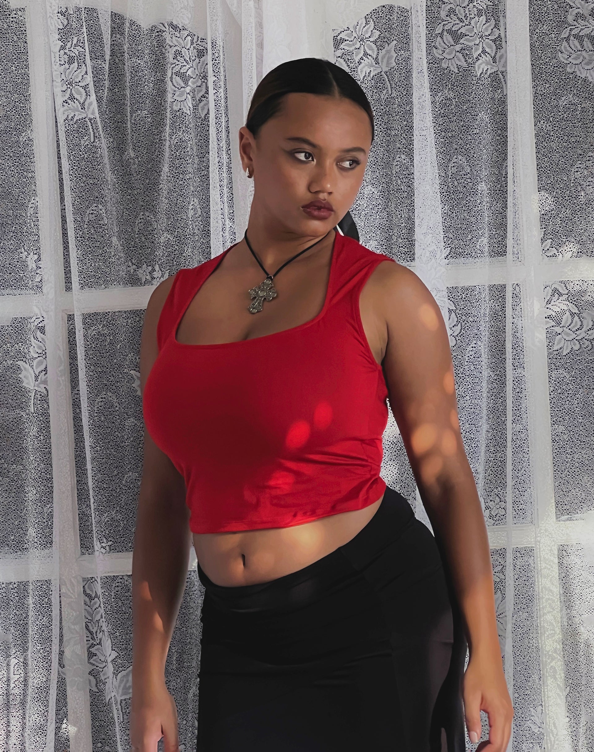 Jinsu Crop Top in Adrenaline Red - Awmao