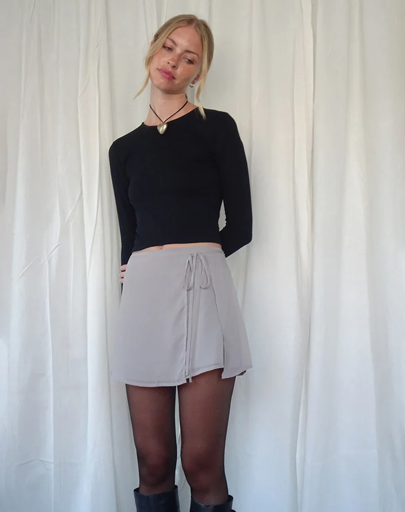Keira Mini Wrap Skirt in Chiffon Lilac Grey - Awmao