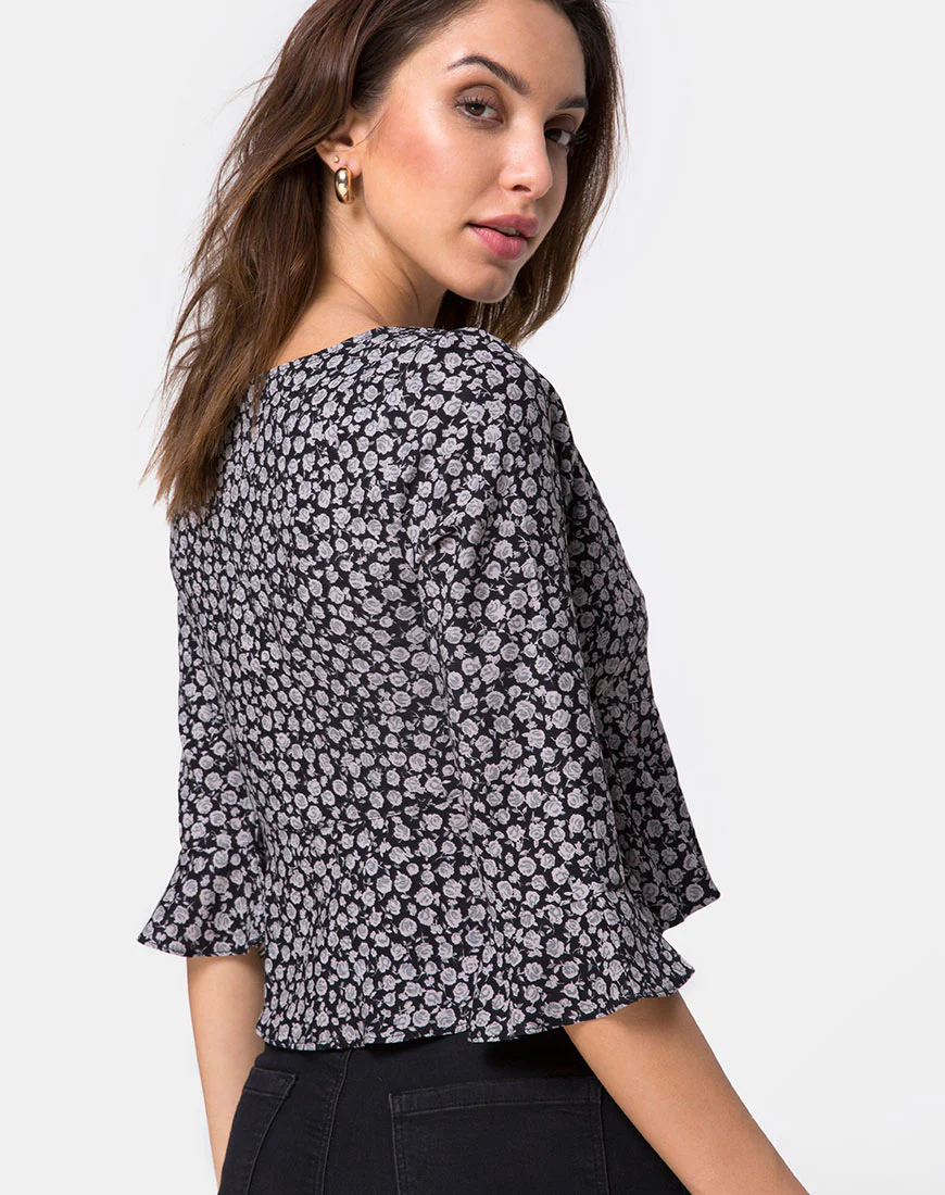 Vinequa Blouse in Ditsy Rose Black - Awmao