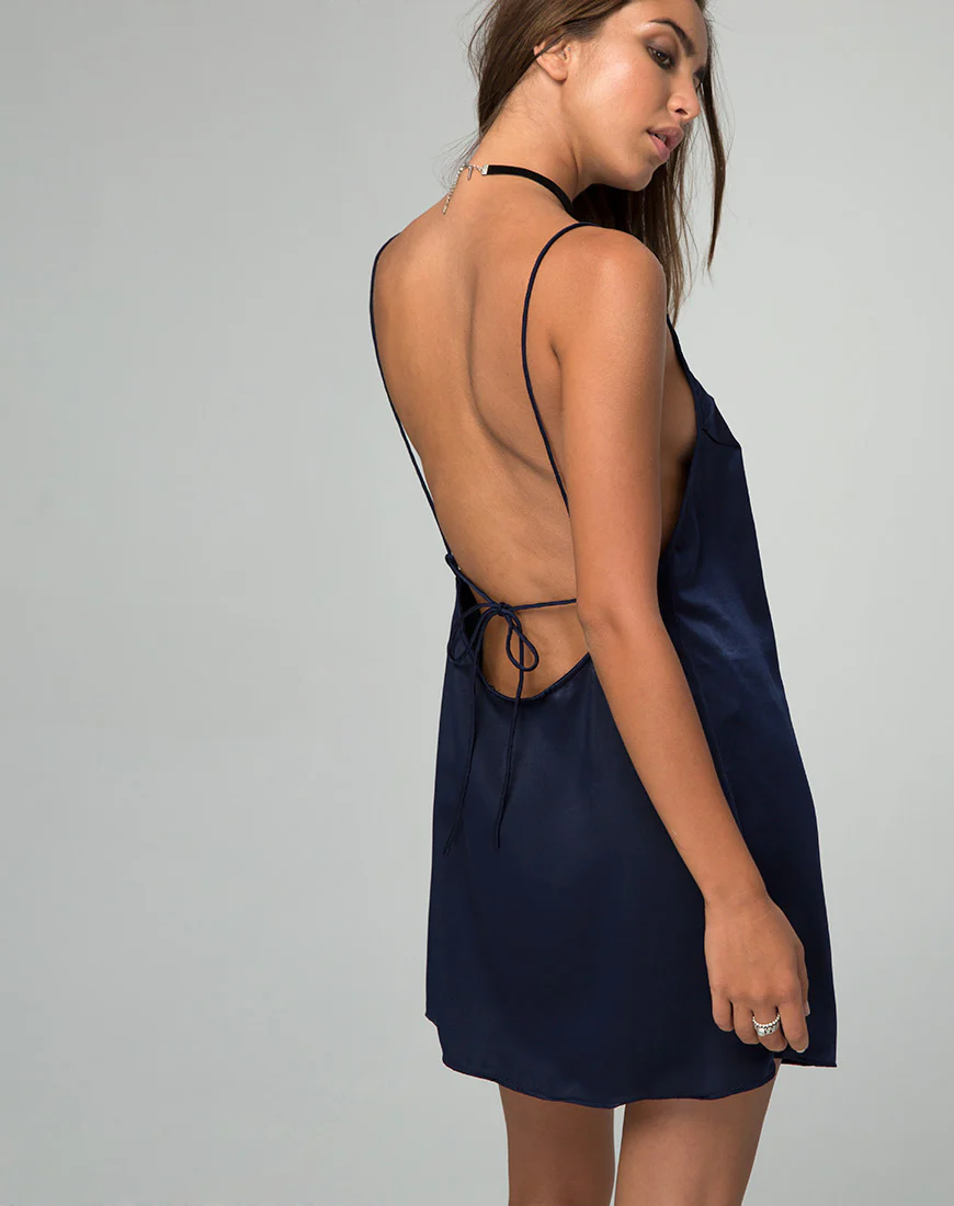 Lucille Slip Dress in Navy - Awmao
