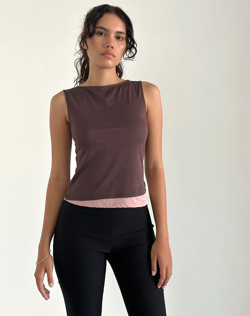 Aida Top in Tissue Deep Mahogany with Pink Lady - Awmao
