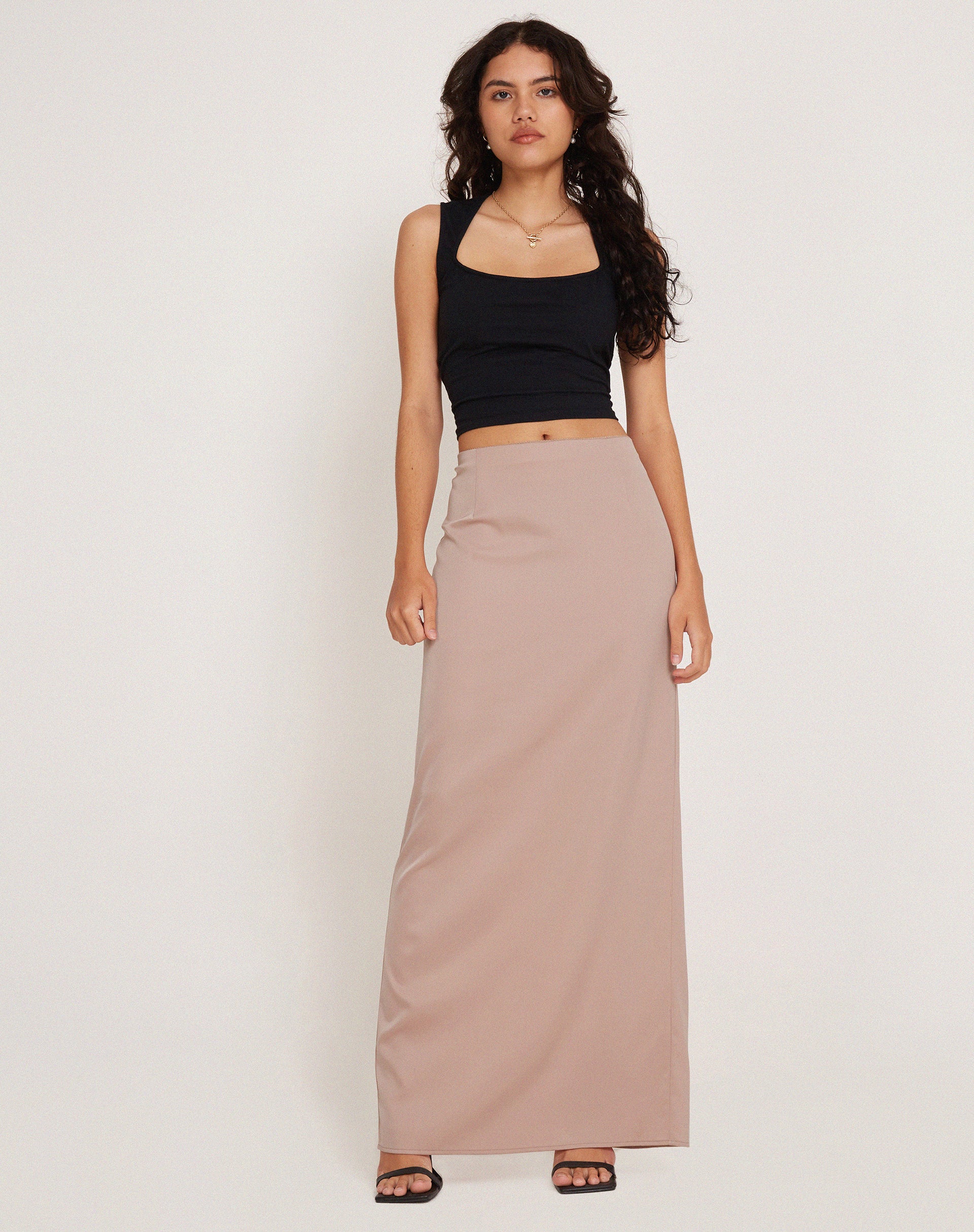 Layla Maxi Skirt in Satin Dusky Pink - Awmao