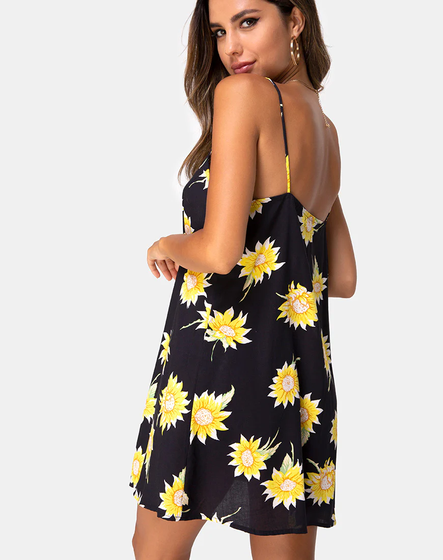 Sanna Slip Dress in Sunny Days Black - Awmao