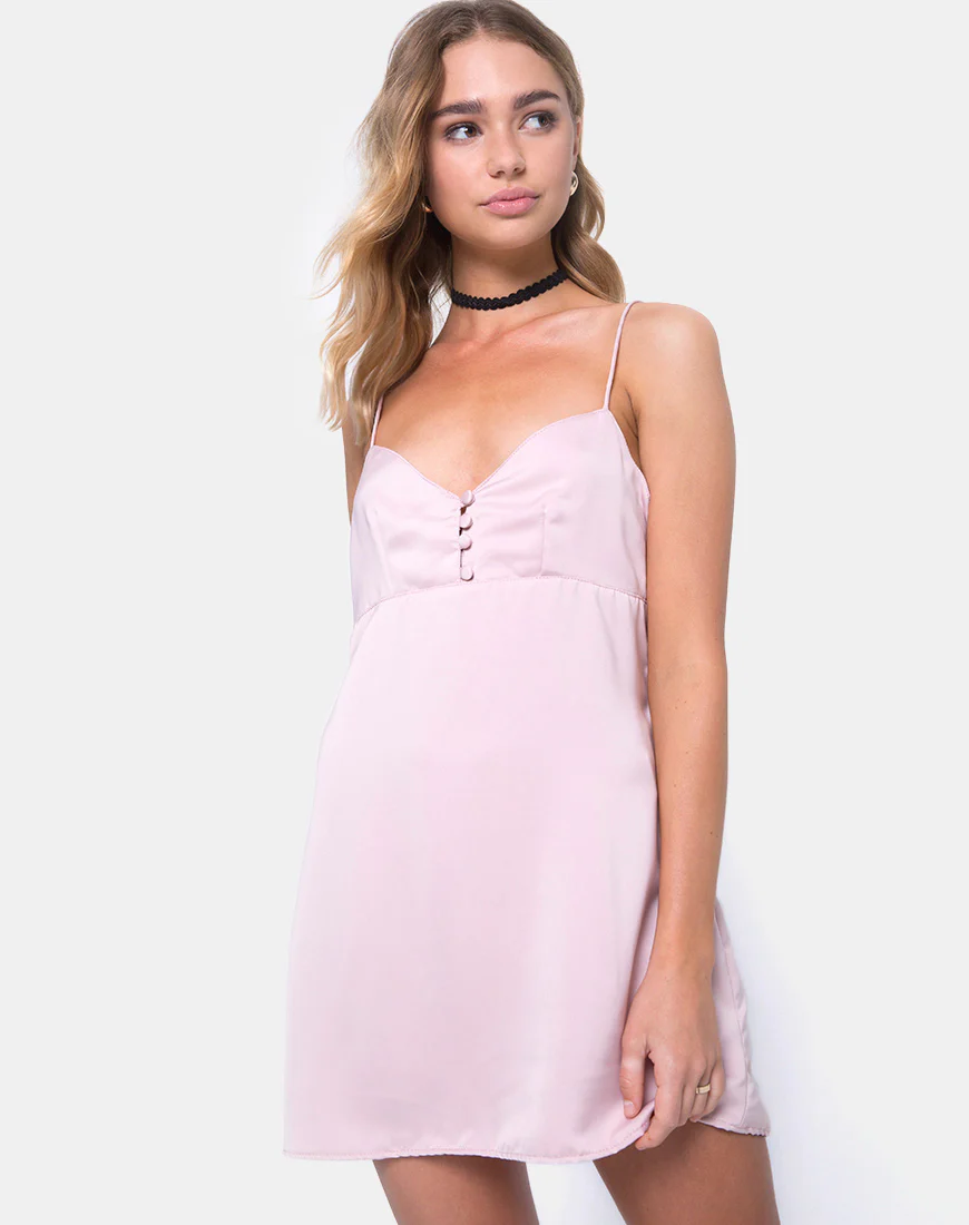 Medina Slip Dress in Satin Blush - Awmao