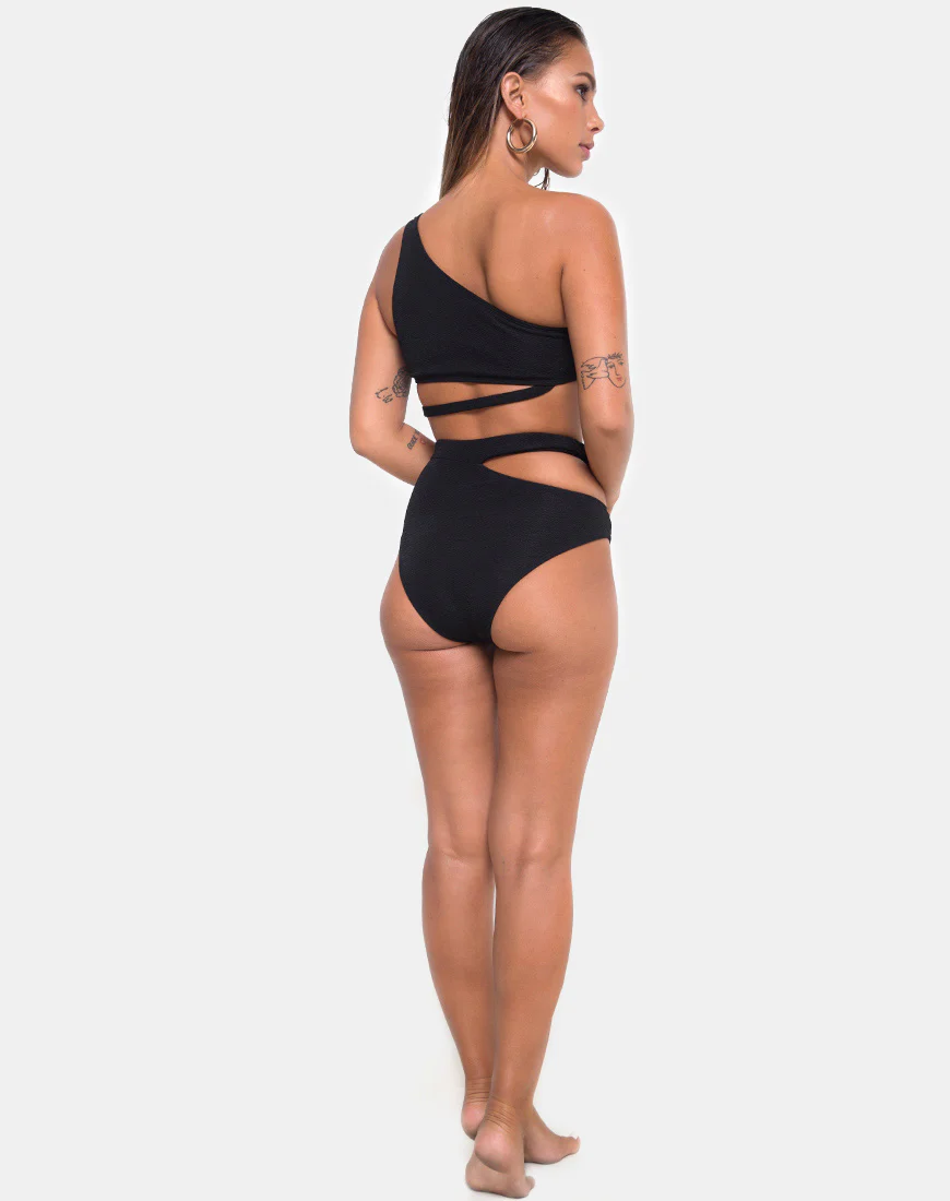 Dreama Bikini Bottom in Textured Black - Awmao