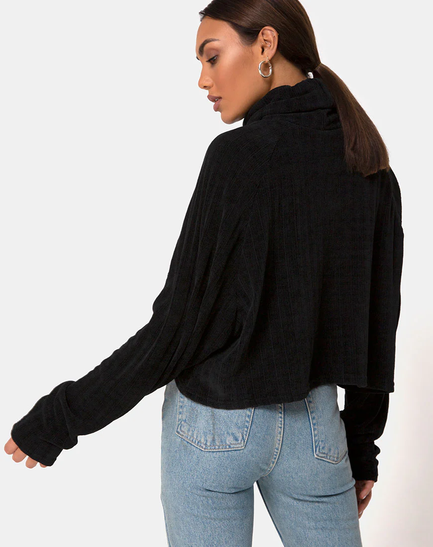Evie Cropped Sweatshirt in Chenille Black - Awmao