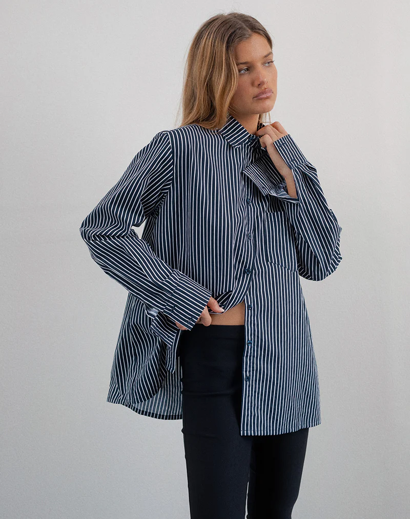 Turner Shirt in Mono Stripe Navy - Awmao