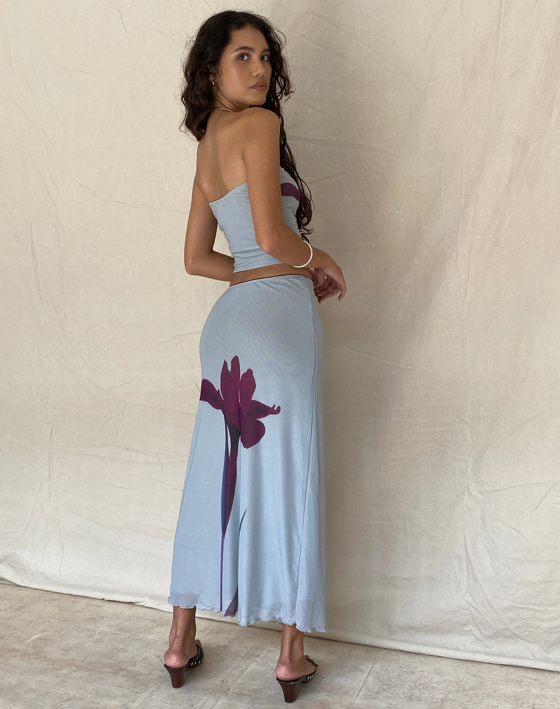 Lassie Midi Skirt in Mint Flower Placement - Awmao