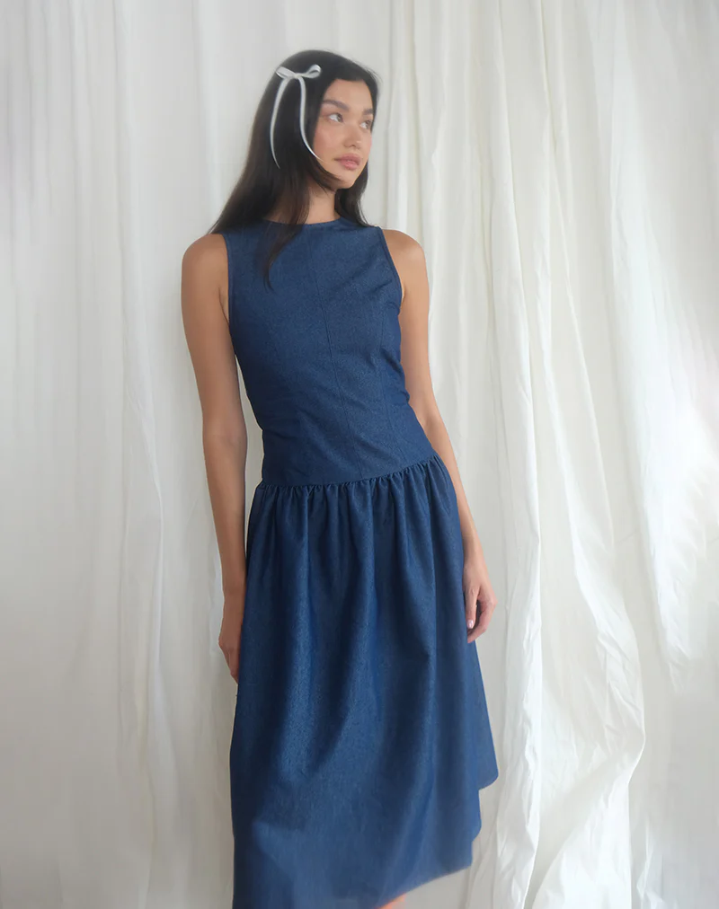 Uretta Maxi Dress in Denim Indigo - Awmao