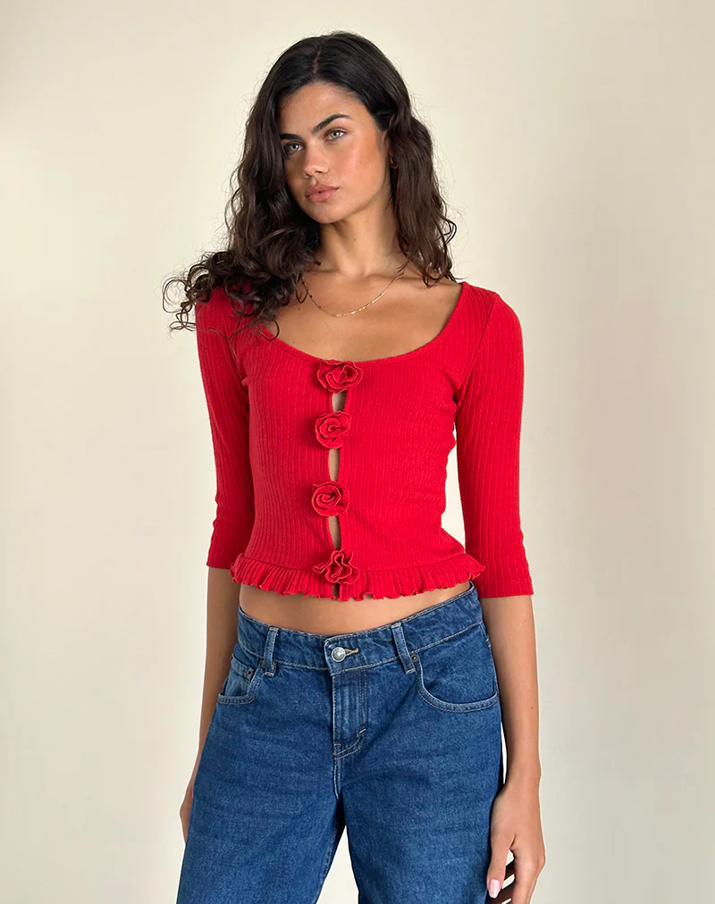 Harpan Rosette Front Top in Red - Awmao
