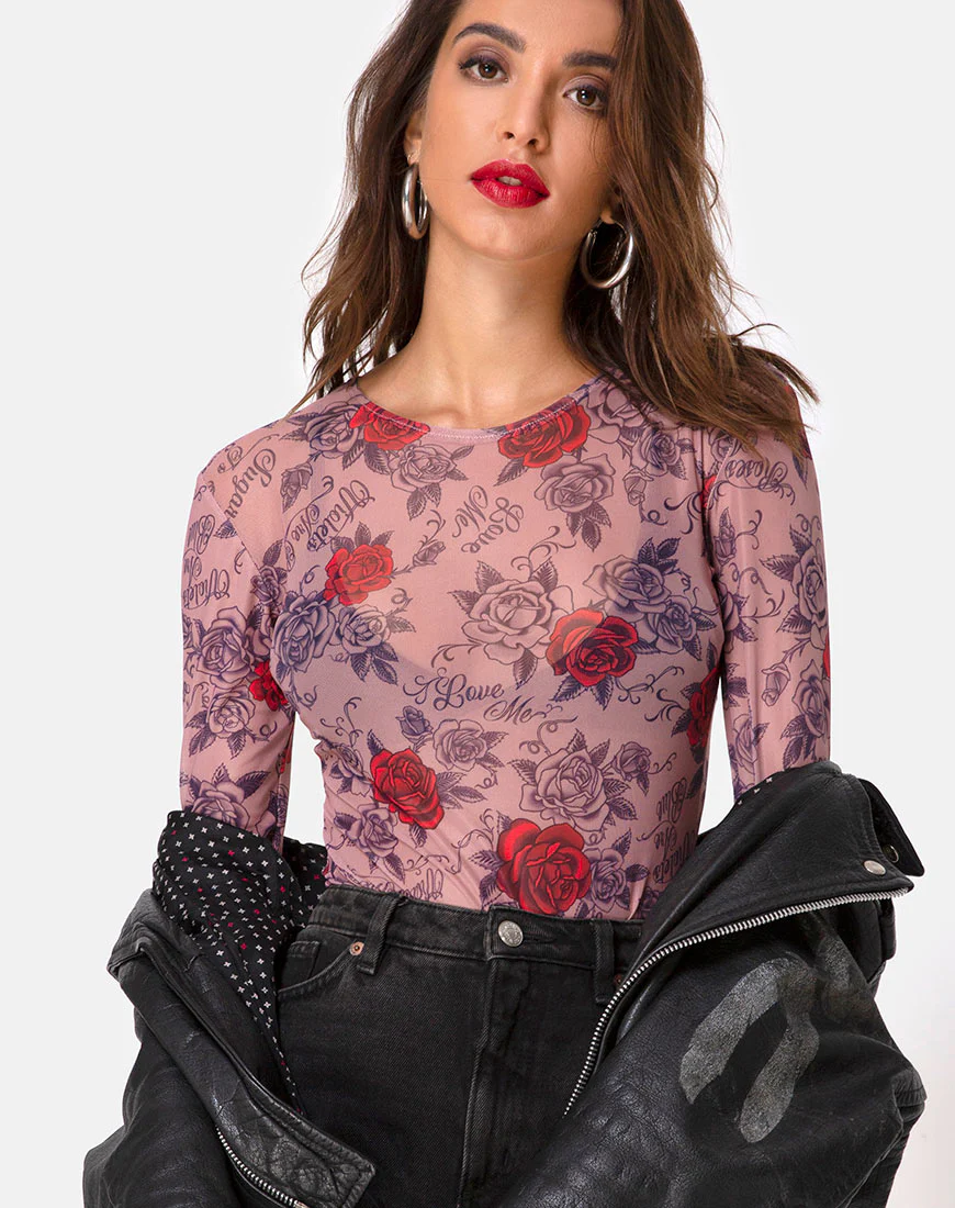 Bonella Bodice in Roses Are Red Mesh - Awmao