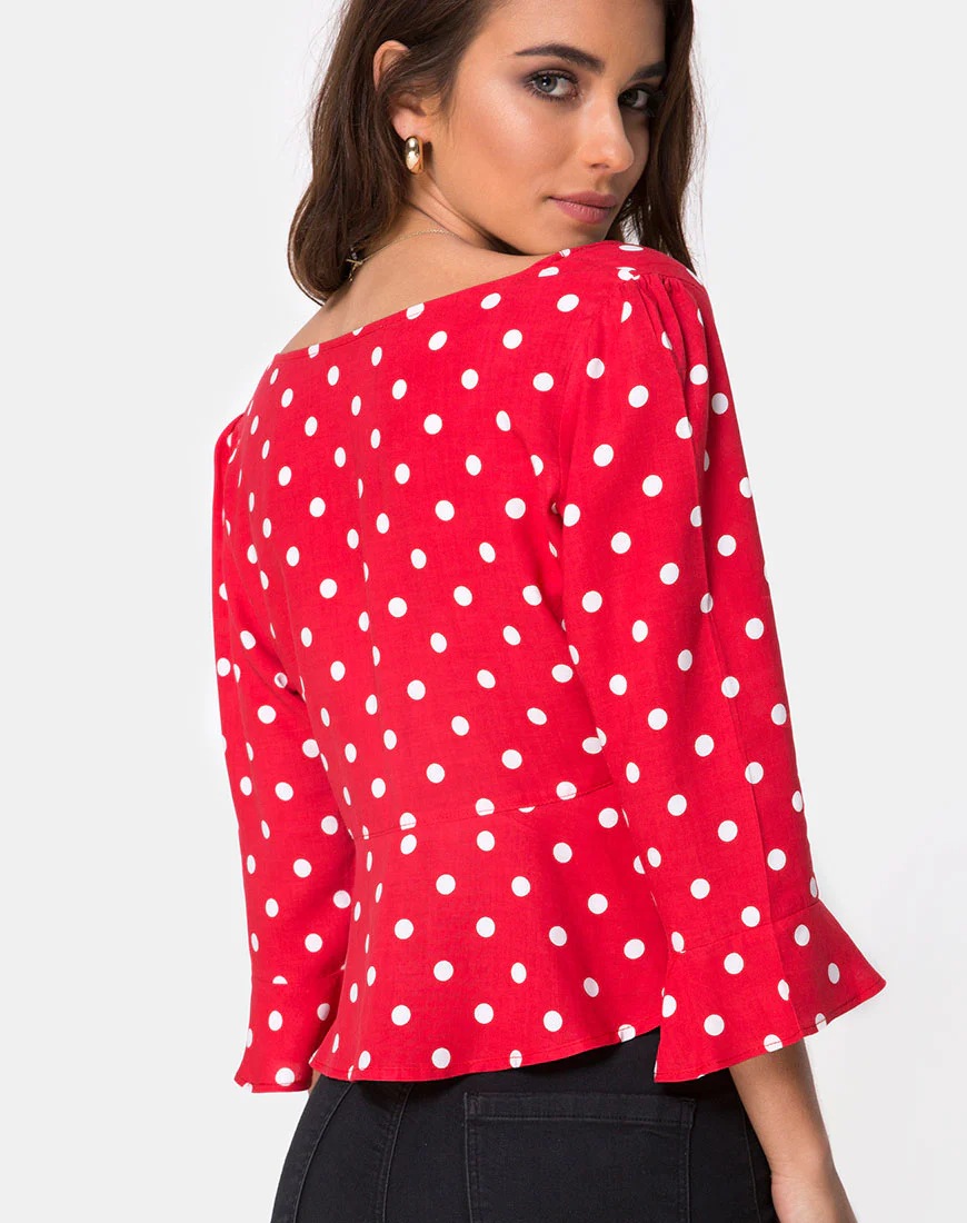 Vinequa Top in Medium Polka Red and White - Awmao