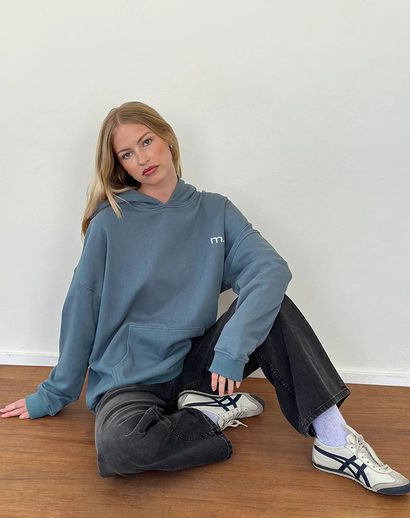 Oversized Hoodie in Blue Mirage with White 'MOTEL' Embroidery - Awmao