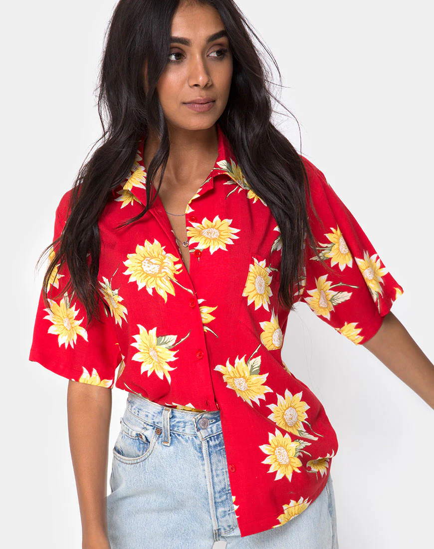 Hawaiian Shirt in Sunny Days Red - Awmao