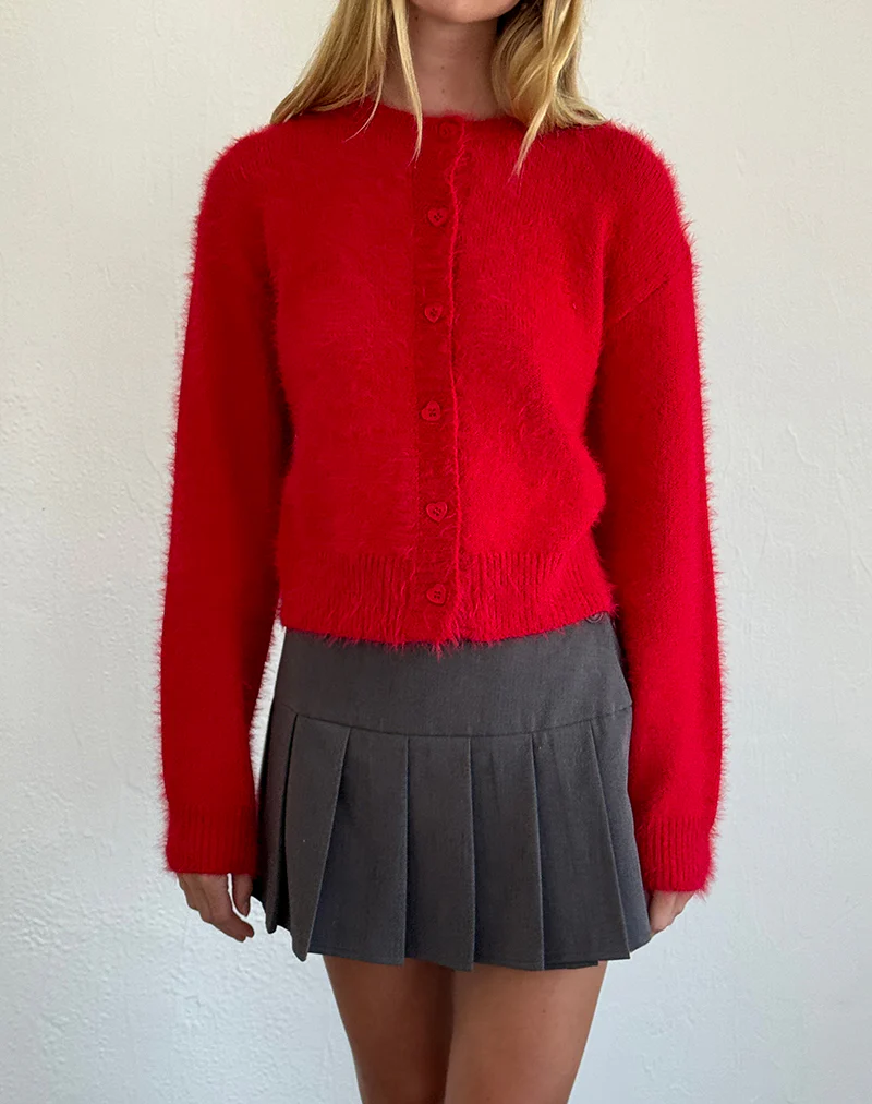 Audrina Cardigan in Fluffy Red - Awmao