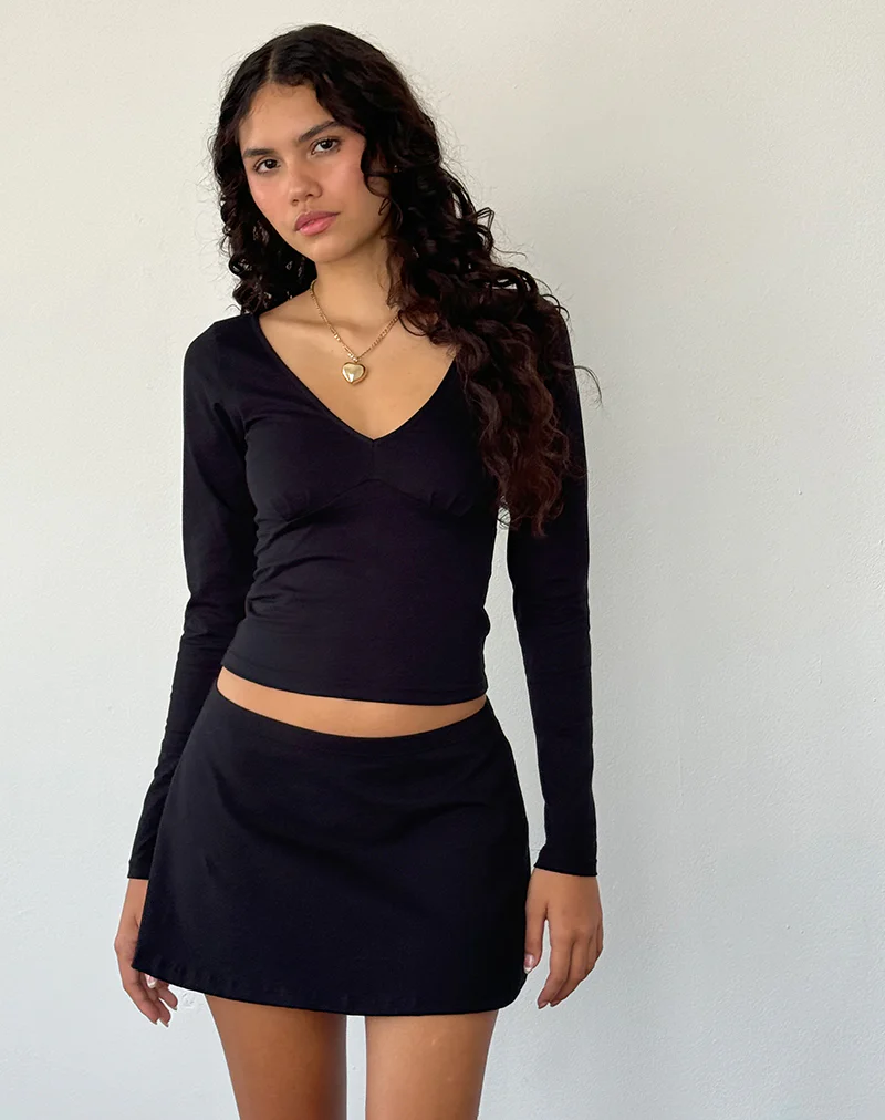 Sisil Long Sleeve Top in Black - Awmao