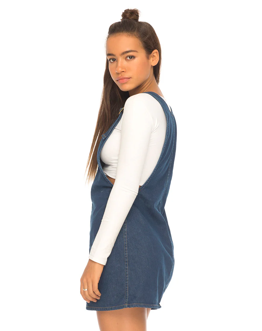 Litton Pinafore Dress in Denim Indigo - Awmao