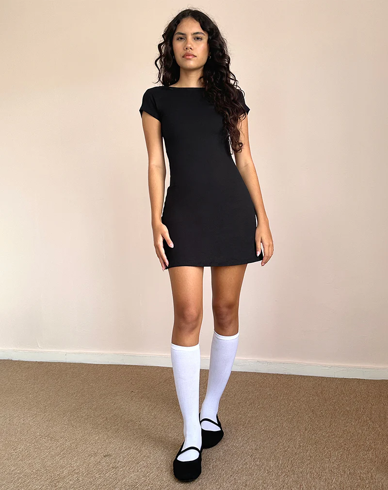 Wangi Backless Mini Dress in Lycra Black - Awmao