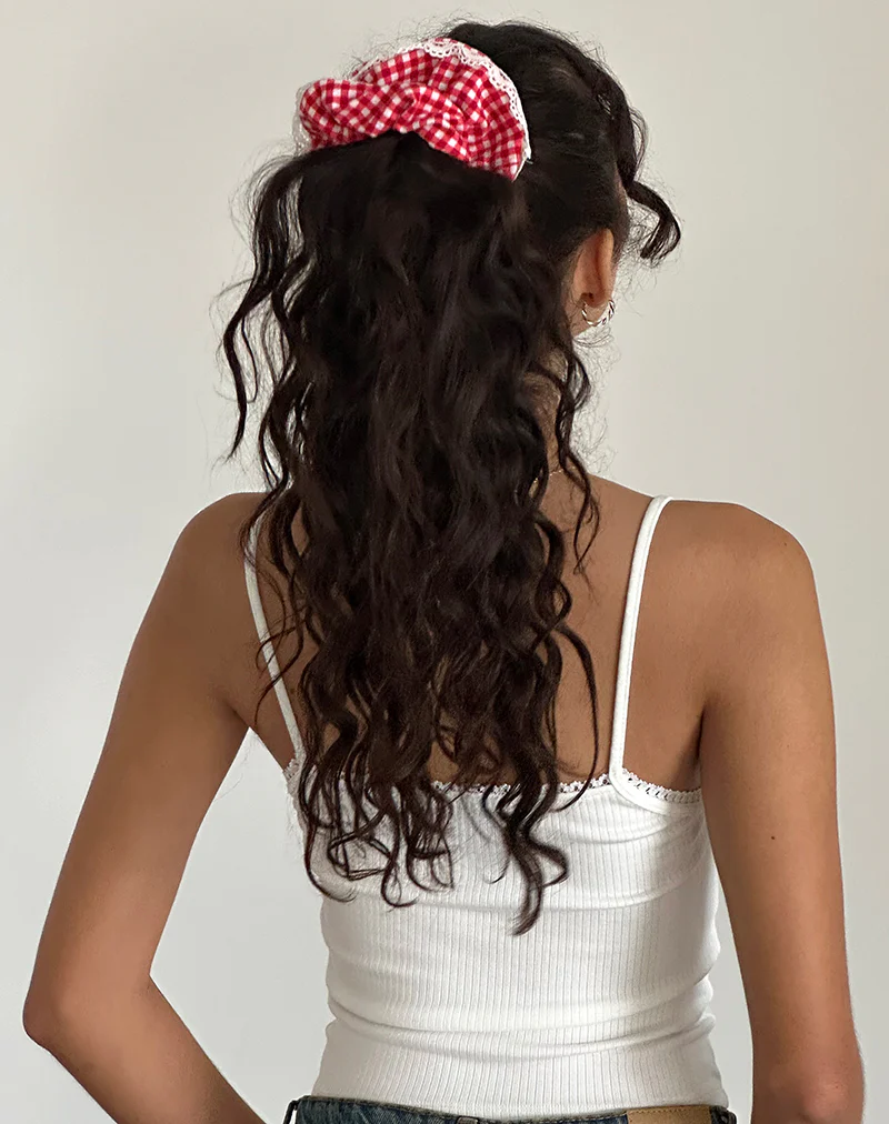 Scrunchie in Red Gingham with Lace - Awmao