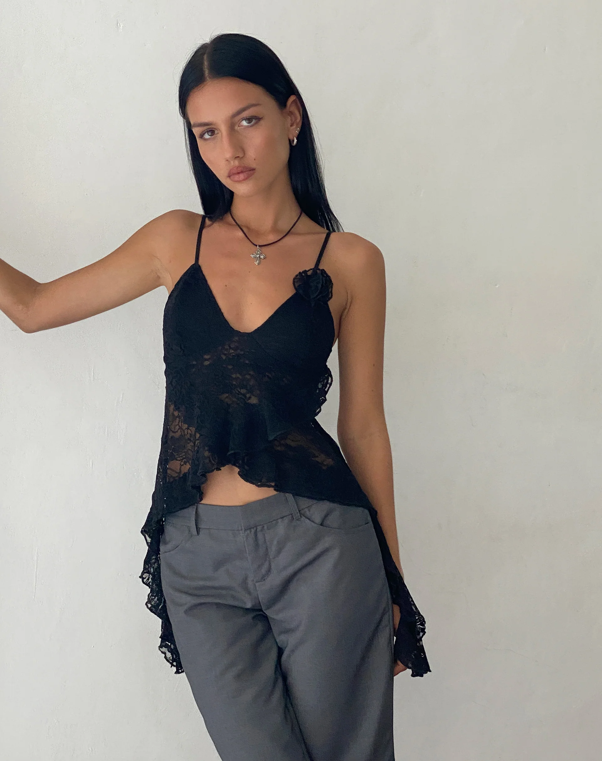 Daytona Ruffle Top in Lace Black - Awmao