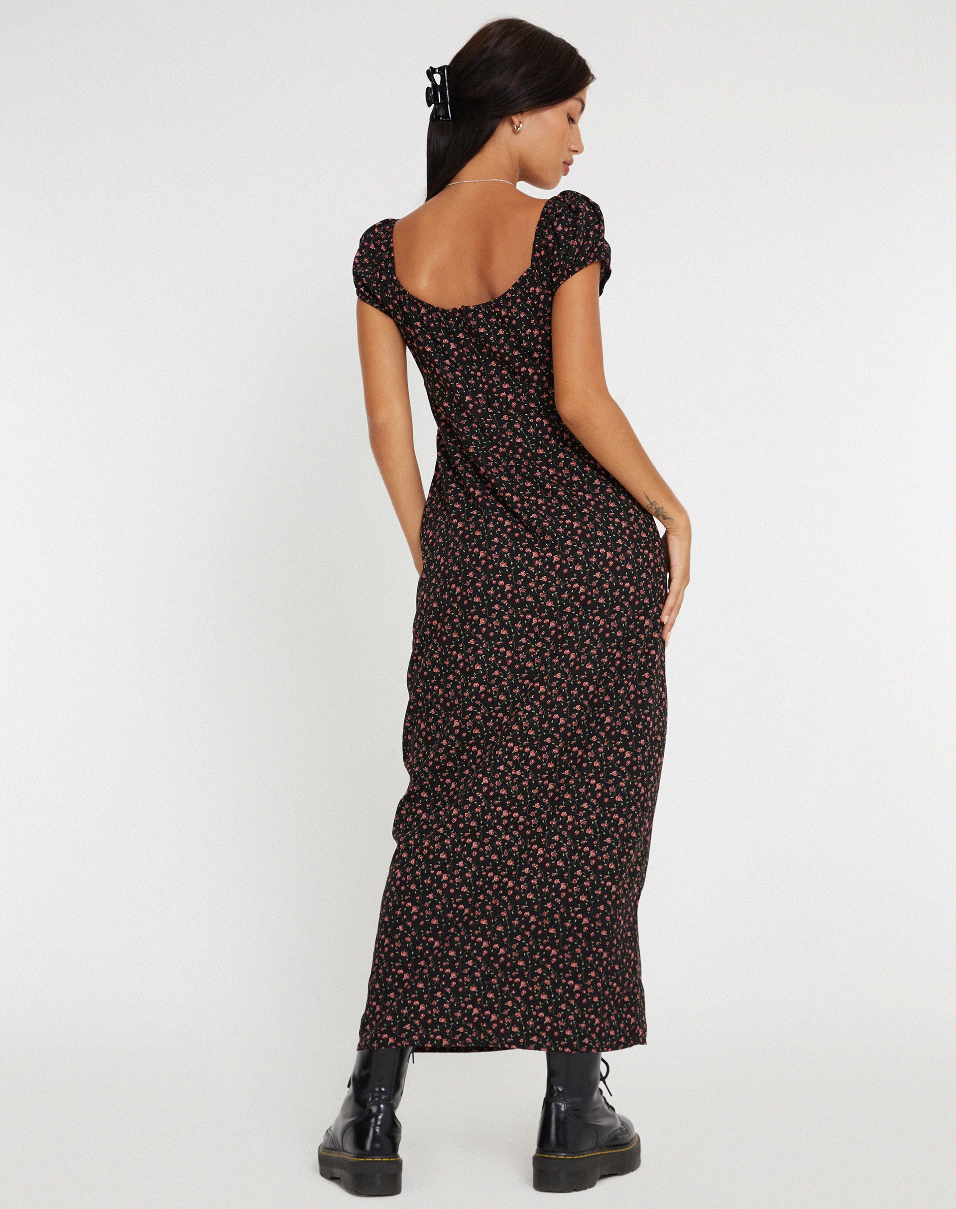 Grace Maxi Dress in Dark Pink Rose Black - Awmao