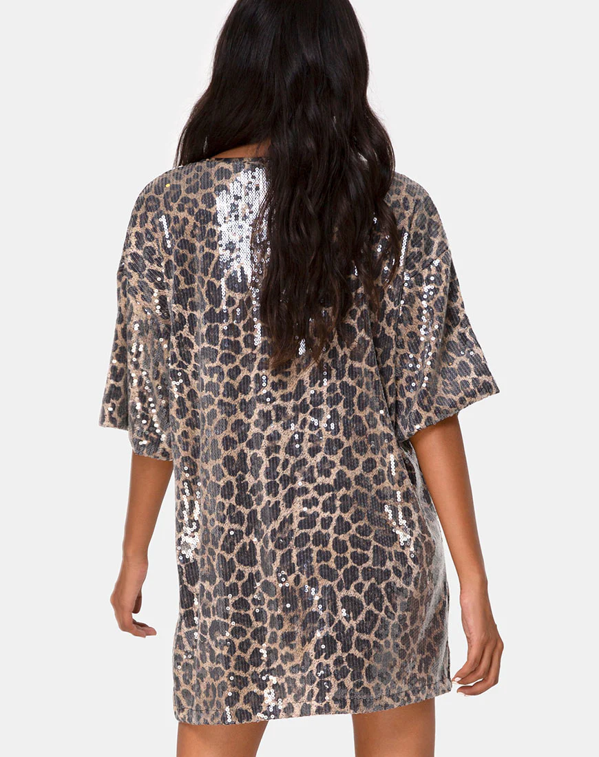 Sunny Kiss Oversize Tee in Leopard with Clear Sequin - Awmao