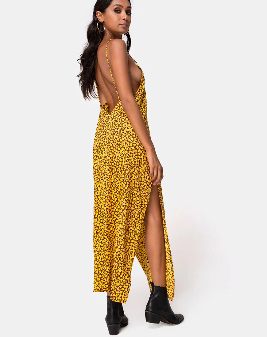 Hime Maxi Dress in Ditsy Rose Marigold - Awmao