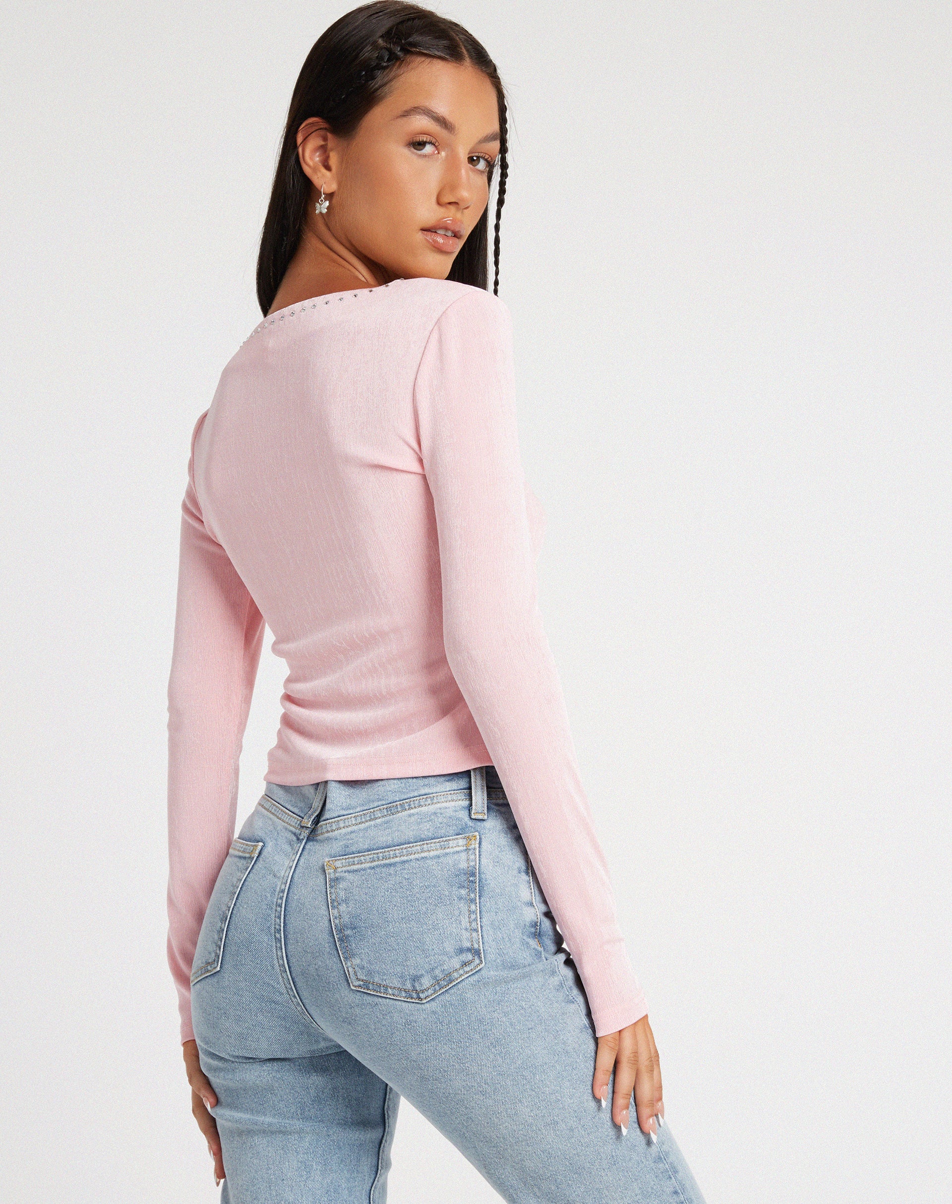 Kaigra Cardi in Baby Pink Silver Stud Hotfix - Awmao