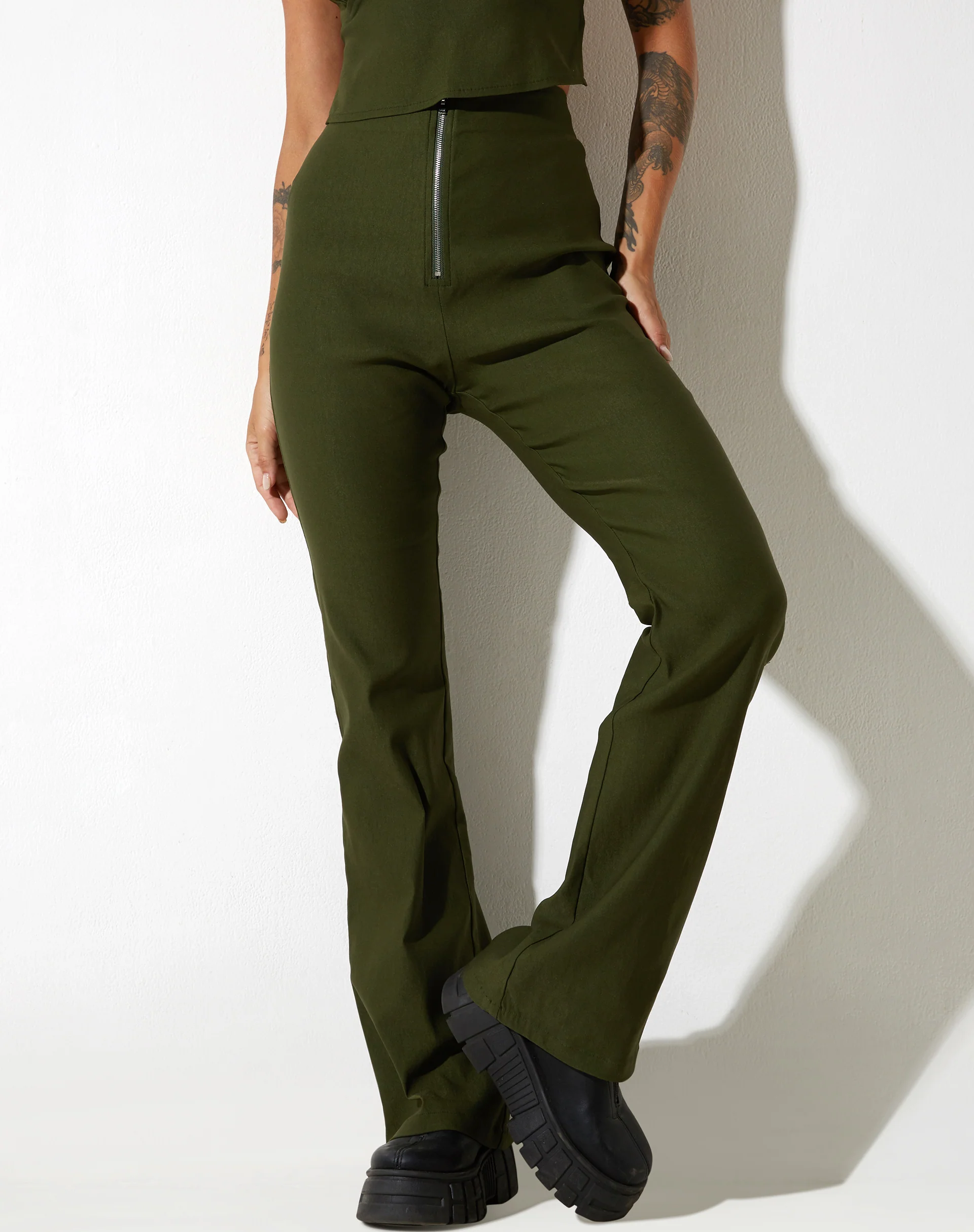 Zorah Flare Trouser in Tailoring Olive - Awmao