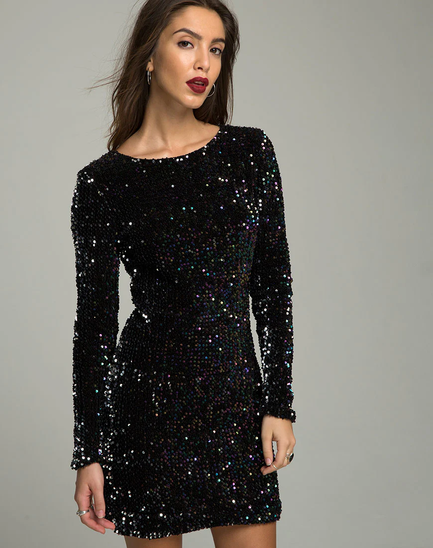 Gabby Dress in Oil Iridescent Sequin - Awmao