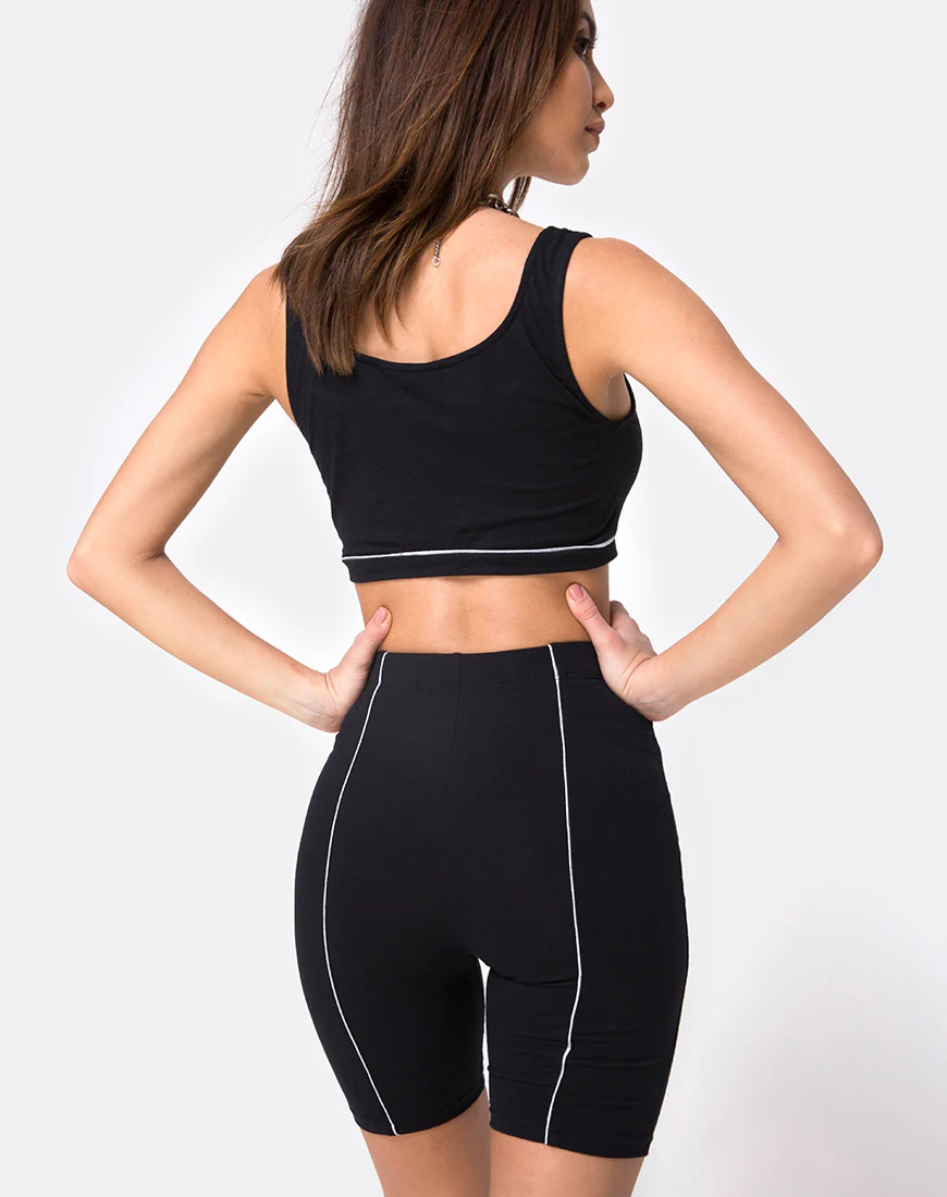Neho Cycle Short in Black with Piping Line - Awmao