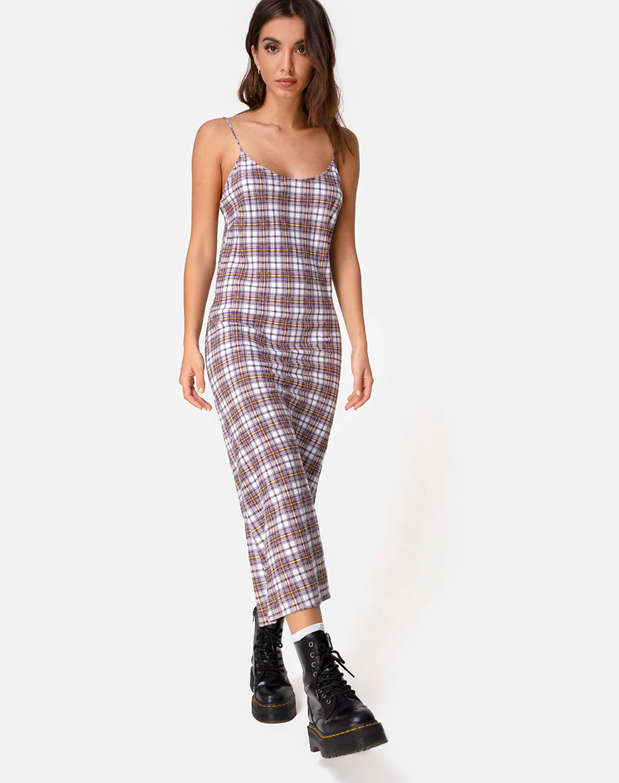 Julia Maxi Dress in Grunge Check Purple - Awmao