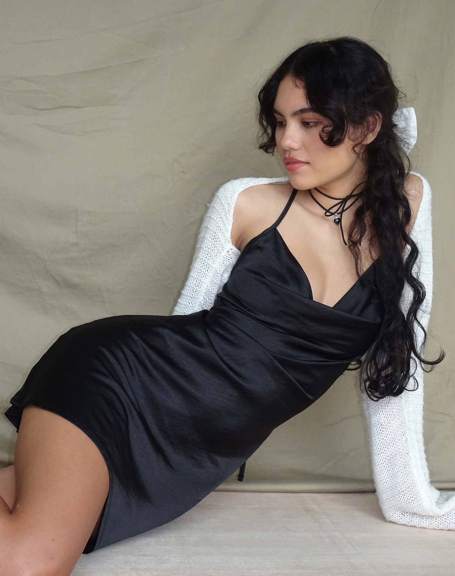 Paiva Dress in Satin Black - Awmao