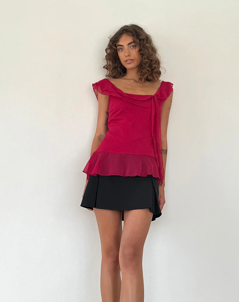 Piro Ruffle Longline Top in Burgundy - Awmao