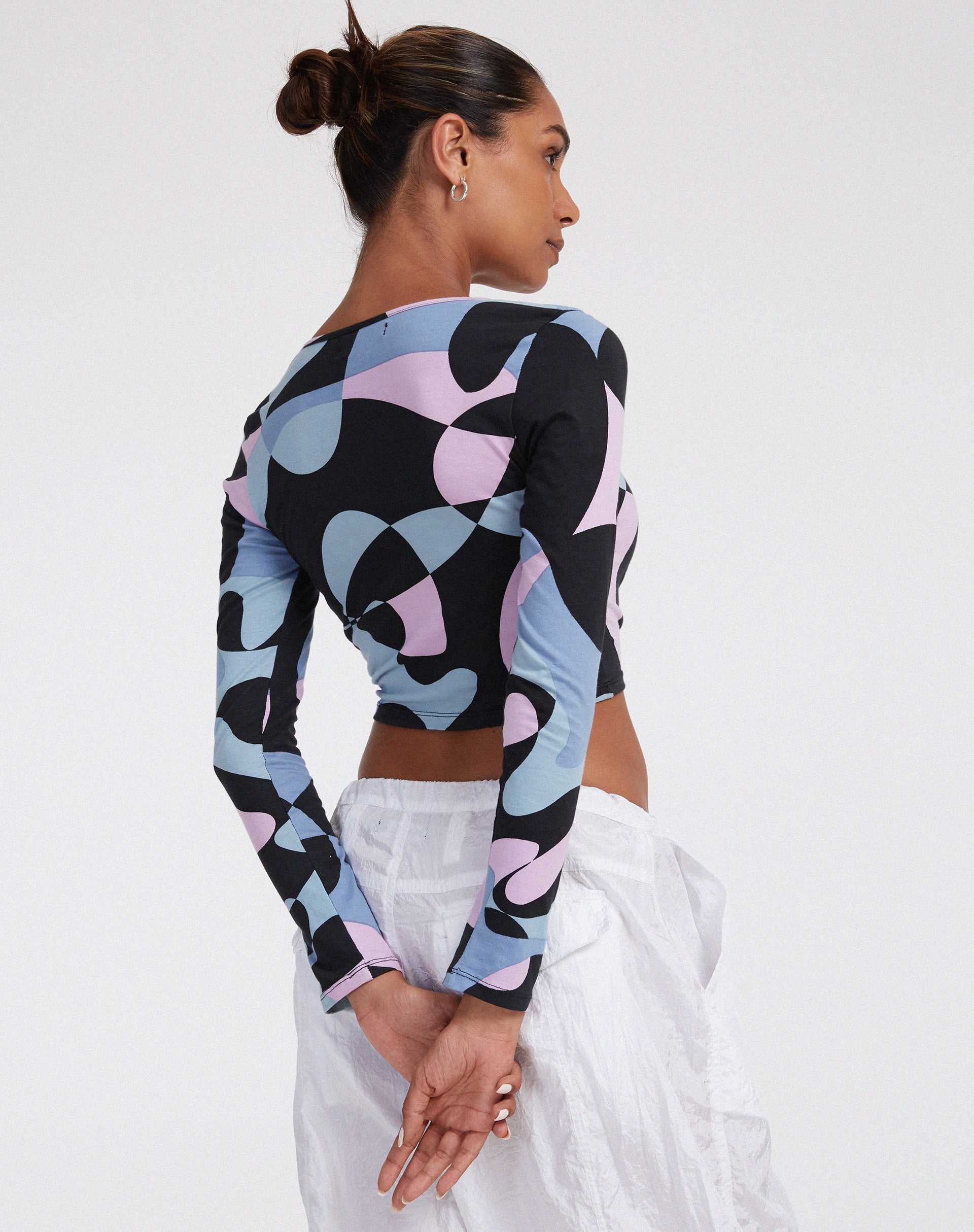 Licora Crop Top in Abstract Purple - Awmao