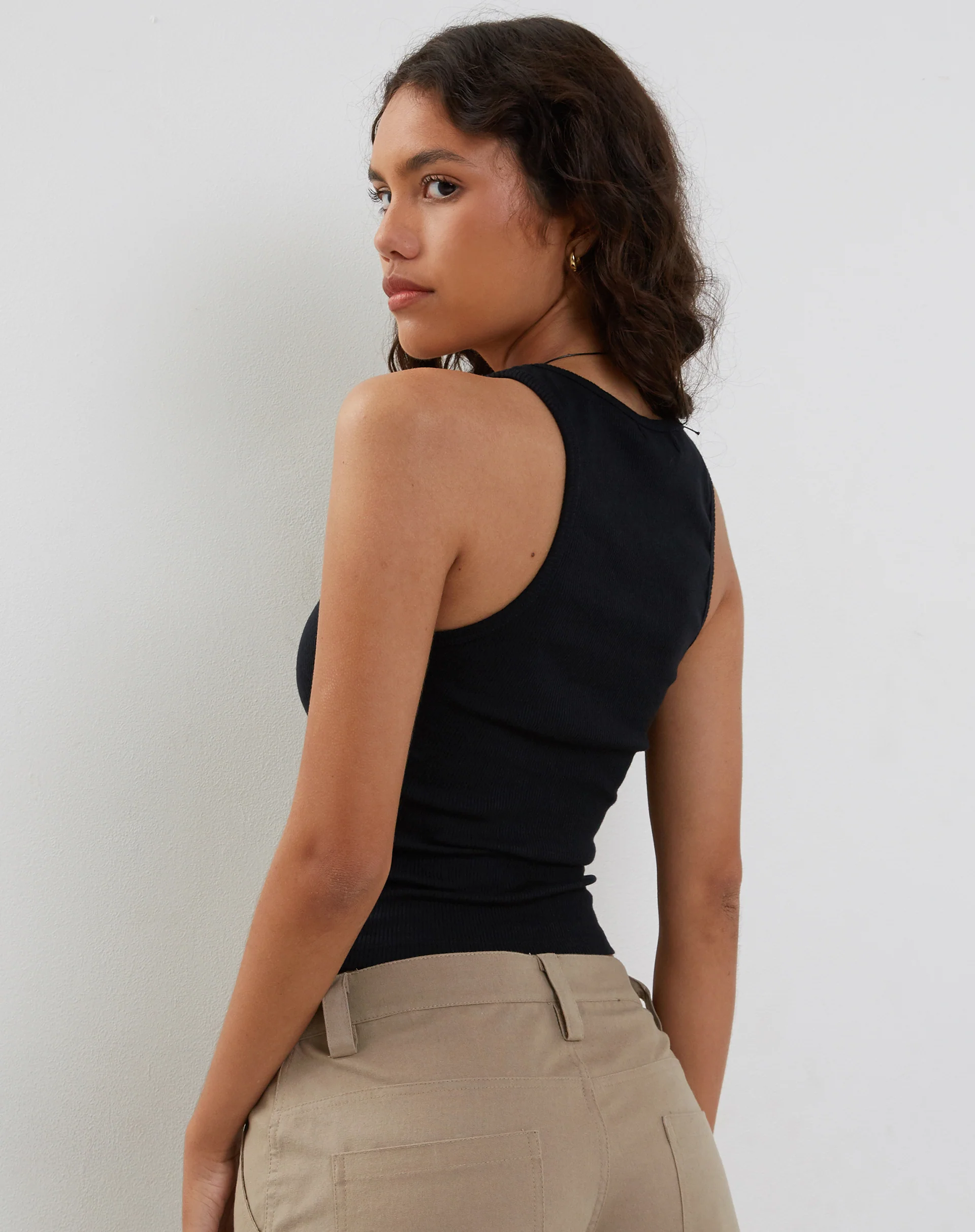 Roxe Ribbed Vest Top in Black - Awmao