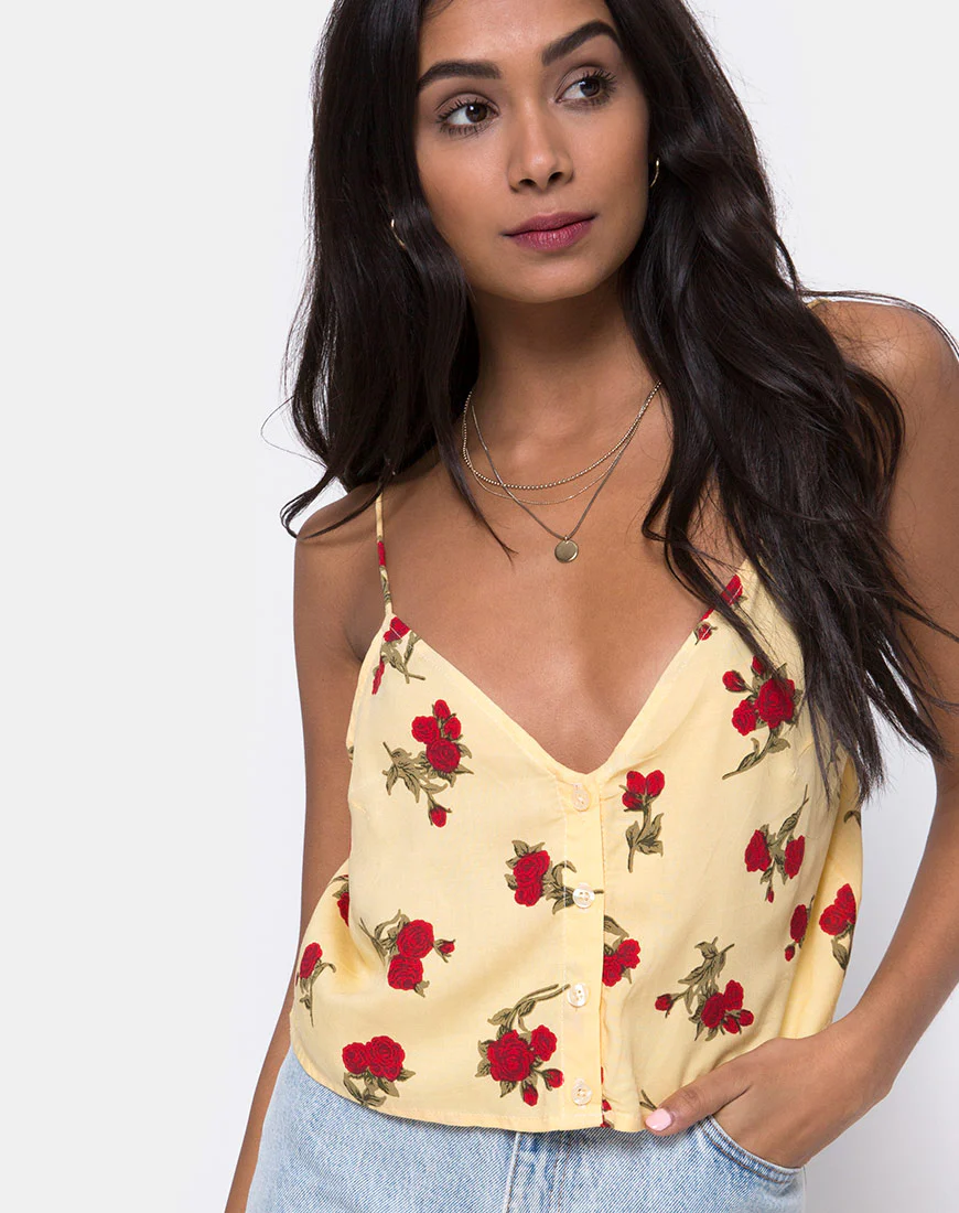 Sanami Cami Top in Falling Rose Yellow - Awmao