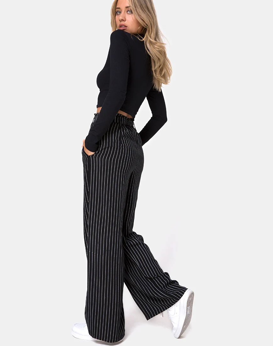 Majustie Trouser in Pinstripe Black - Awmao