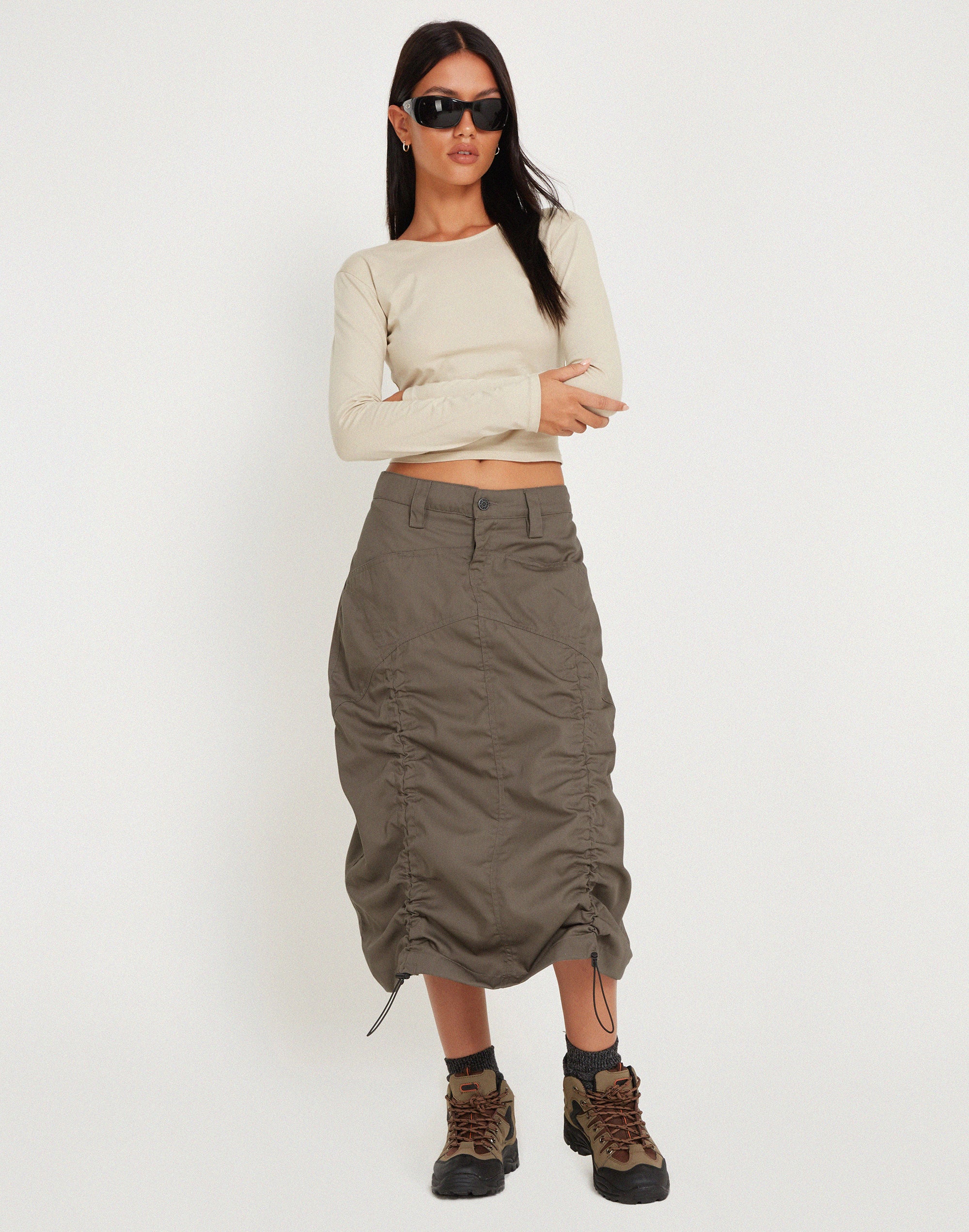 Eisig Cargo Midi Skirt in Fossil - Awmao