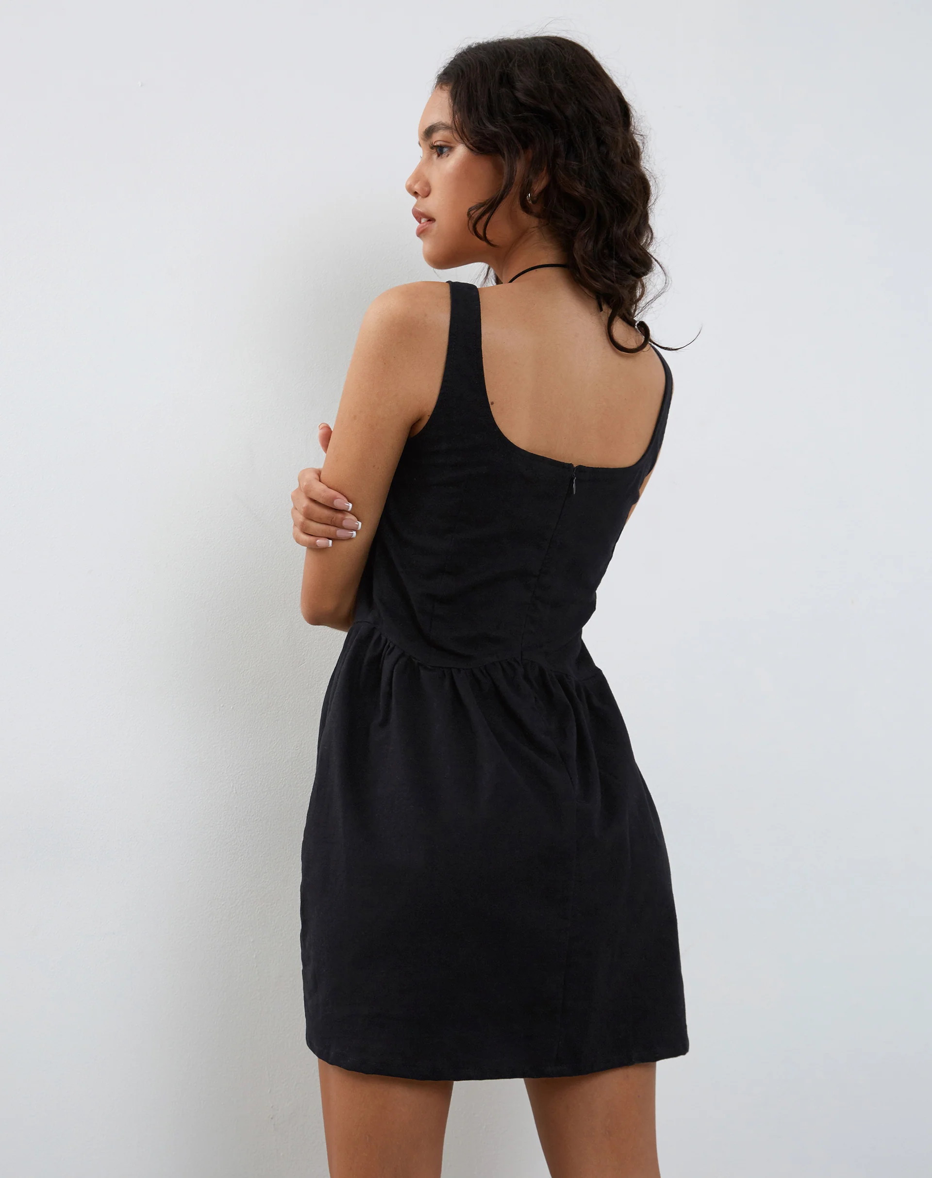 Leshiel Mini Dress in Black Poplin - Awmao