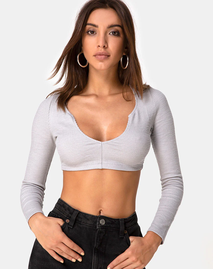 Guan Crop Top in Rib Grey - Awmao