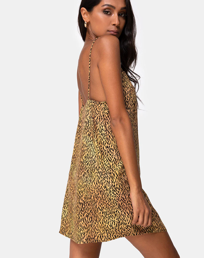 Datista Slip Dress in Mini Tiger Brown - Awmao