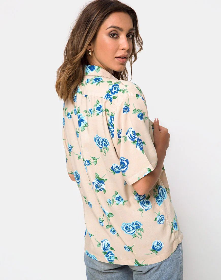 Hawaiian Shirt in Rose Blossom Blue - Awmao