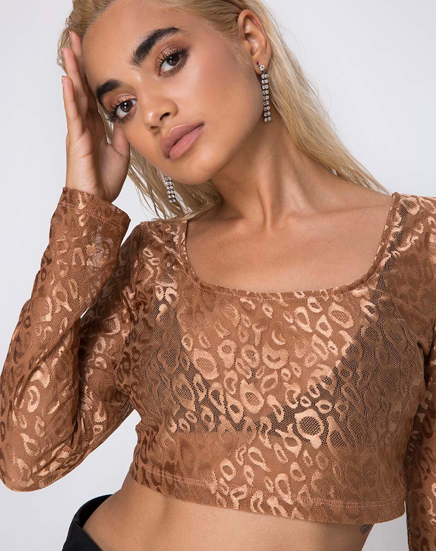 Bon Top in Leopard Sheen Net Caramel - Awmao